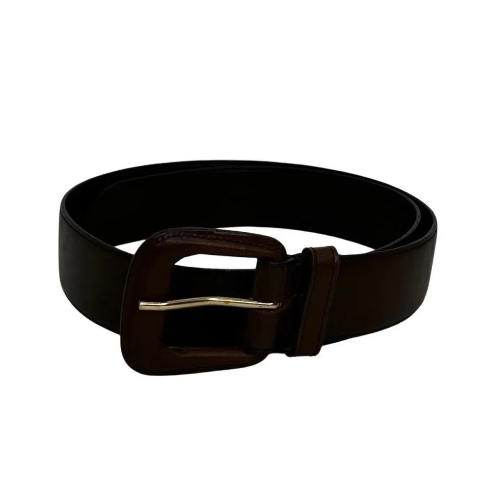 Vintage Ritz Belt Womens Large Dark Brown Genuine Leather Wide Waist Buckle